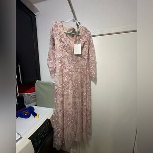 Mac Duggal Blush Pink Floral Lace Maxi Dress